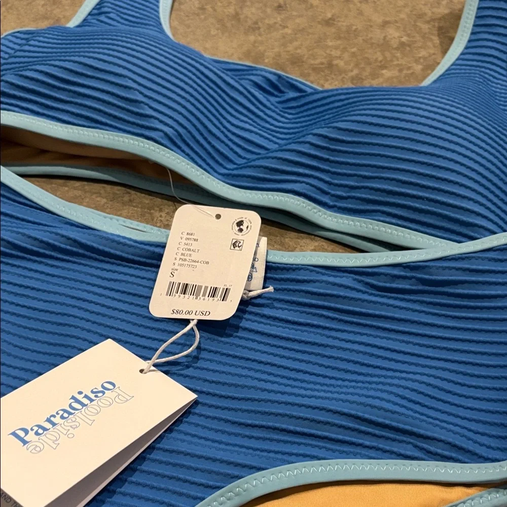 Blue Poolside Pardiso Ribbed Two-Piece Swim Set Size S NWT - Picture 5 of 9